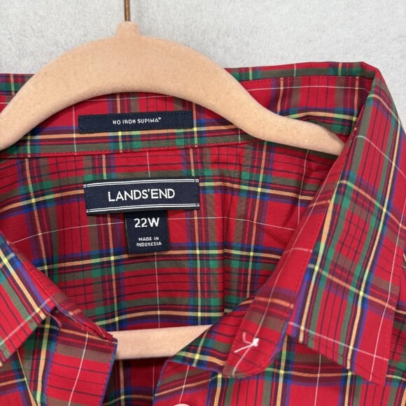 Lands' End Shirt Womens 22W Red Tartan Plaid No Iron Supima Cotton Long Sleeve - Picture 7 of 15
